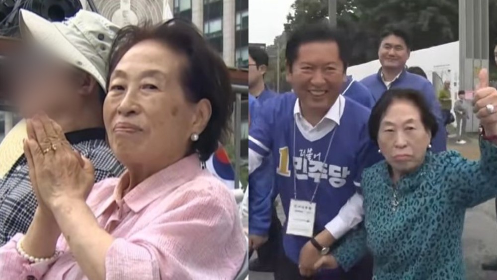정청래 손 잡았던 전원주, 이번엔 ‘전한길 집회’서 포착…두 달 만 ”엇갈린 행보’